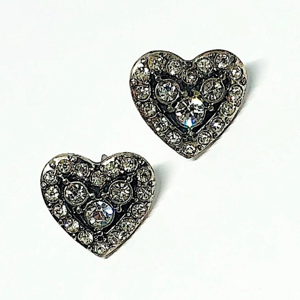 New! Rhinestones Heart Stud Earrings Silver